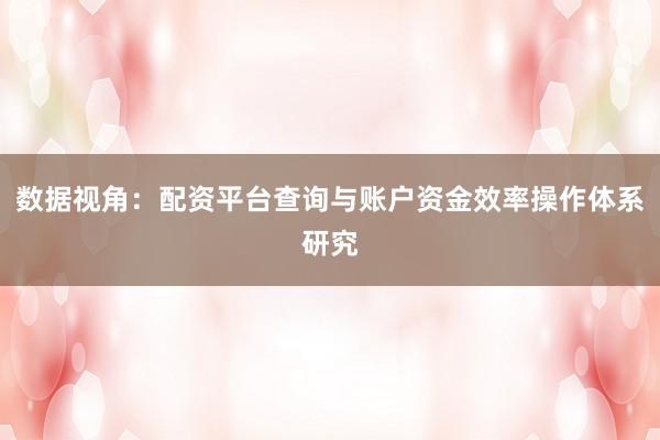 数据视角：配资平台查询与账户资金效率操作体系研究