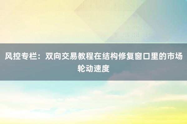风控专栏：双向交易教程在结构修复窗口里的市场轮动速度