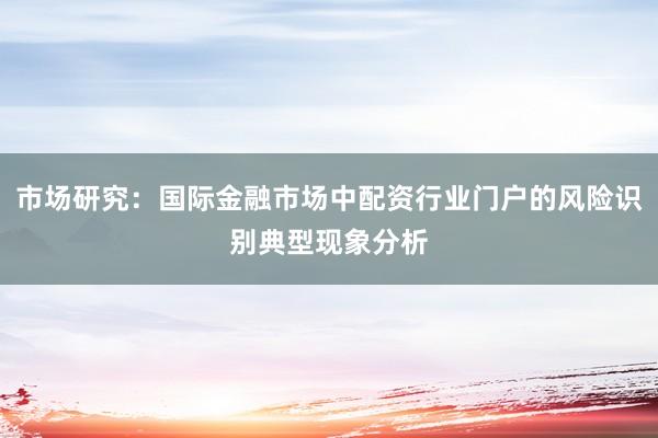 市场研究：国际金融市场中配资行业门户的风险识别典型现象分析