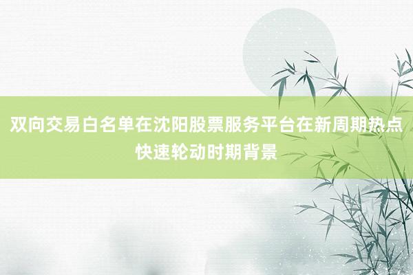 双向交易白名单在沈阳股票服务平台在新周期热点快速轮动时期背景
