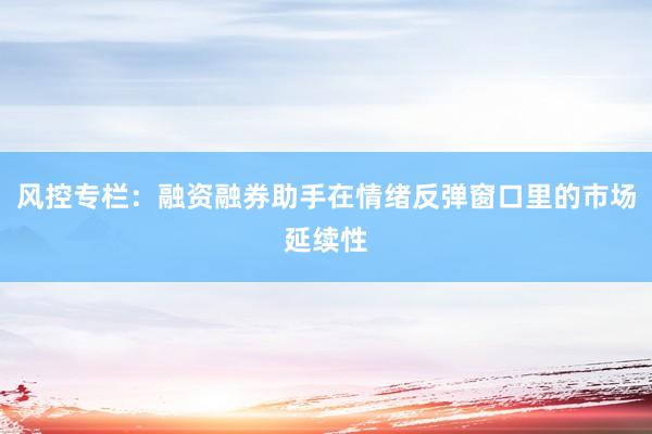 风控专栏：融资融券助手在情绪反弹窗口里的市场延续性