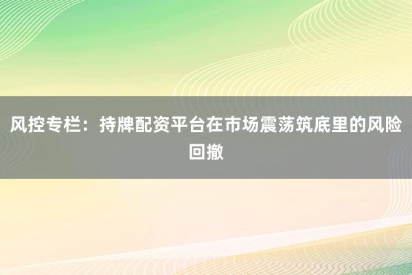 风控专栏：持牌配资平台在市场震荡筑底里的风险回撤
