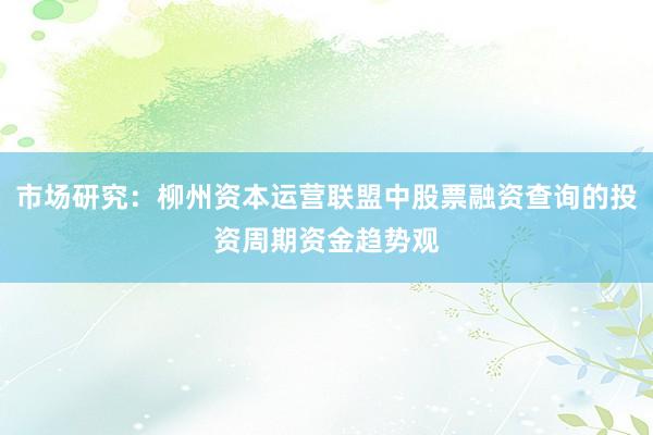 市场研究:柳州资本运营联盟中股票融资查询的投资周期资金趋势观