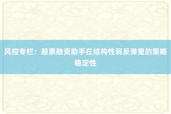 风控专栏：股票融资助手在结构性弱反弹里的策略稳定性