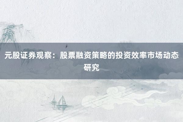 元股证券观察：股票融资策略的投资效率市场动态研究