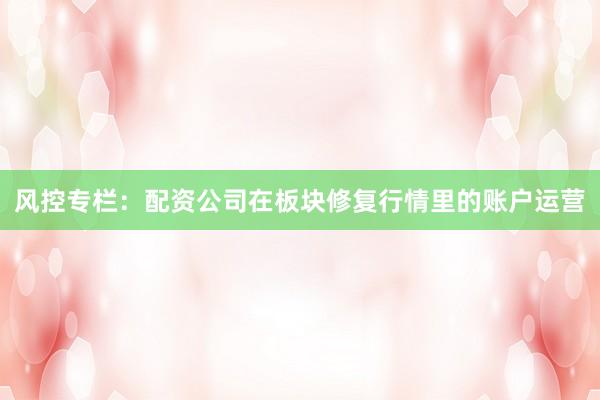 风控专栏：配资公司在板块修复行情里的账户运营