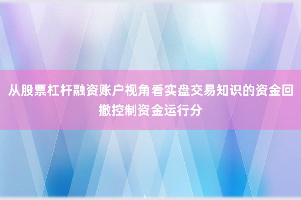 从股票杠杆融资账户视角看实盘交易知识的资金回撤控制资金运行分