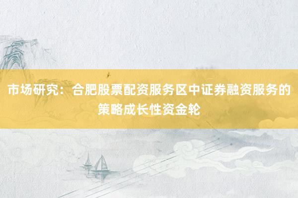 市场研究：合肥股票配资服务区中证券融资服务的策略成长性资金轮