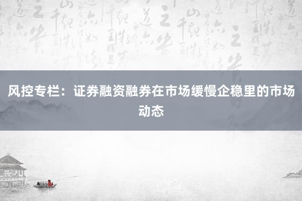 风控专栏：证券融资融券在市场缓慢企稳里的市场动态