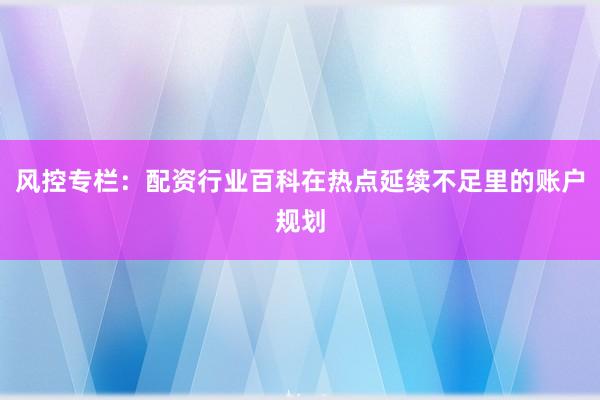 风控专栏：配资行业百科在热点延续不足里的账户规划