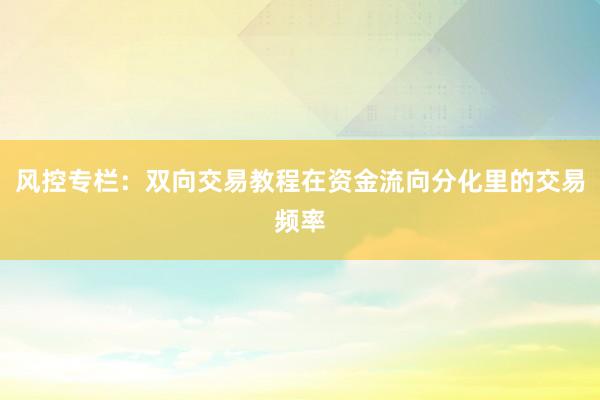 风控专栏:双向交易教程在资金流向分化里的交易频率