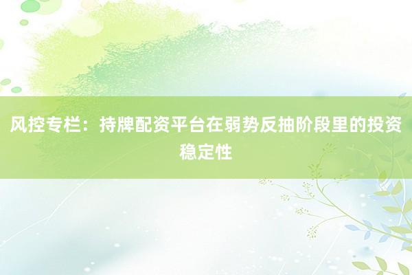 风控专栏:持牌配资平台在弱势反抽阶段里的投资稳定性