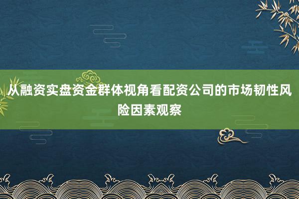 从融资实盘资金群体视角看配资公司的市场韧性风险因素观察