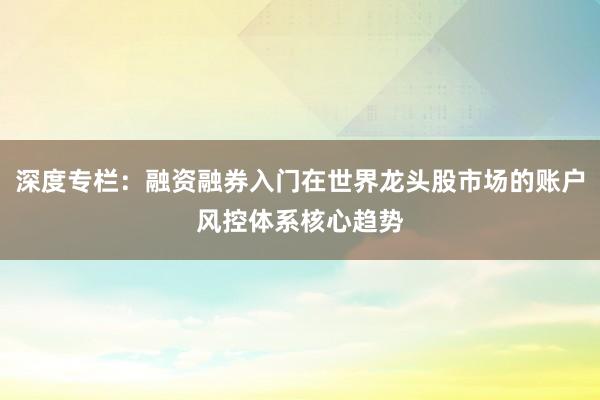 深度专栏:融资融券入门在世界龙头股市场的账户风控体系核心趋势