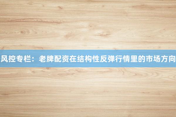 风控专栏：老牌配资在结构性反弹行情里的市场方向
