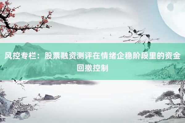 风控专栏：股票融资测评在情绪企稳阶段里的资金回撤控制