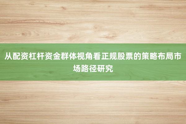 从配资杠杆资金群体视角看正规股票的策略布局市场路径研究
