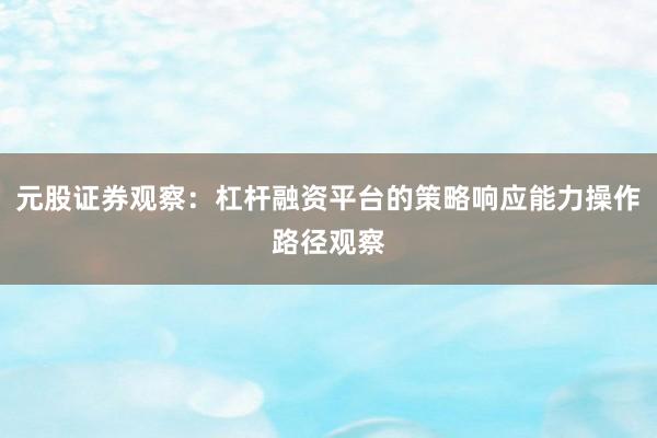 元股证券观察：杠杆融资平台的策略响应能力操作路径观察