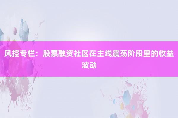 风控专栏：股票融资社区在主线震荡阶段里的收益波动