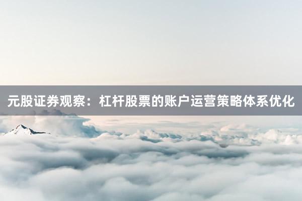 元股证券观察:杠杆股票的账户运营策略体系优化