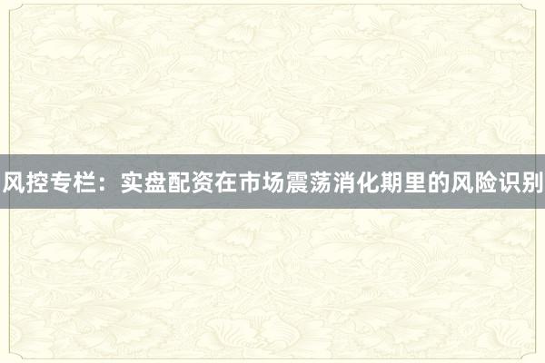 风控专栏：实盘配资在市场震荡消化期里的风险识别