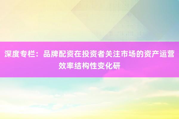 深度专栏：品牌配资在投资者关注市场的资产运营效率结构性变化研