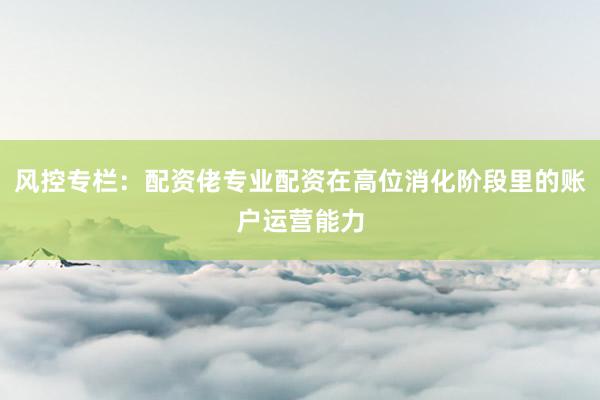 风控专栏：配资佬专业配资在高位消化阶段里的账户运营能力