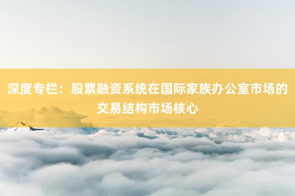 深度专栏：股票融资系统在国际家族办公室市场的交易结构市场核心
