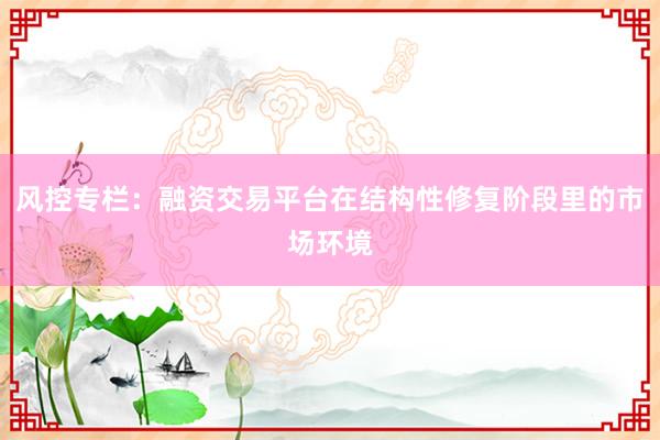 风控专栏：融资交易平台在结构性修复阶段里的市场环境