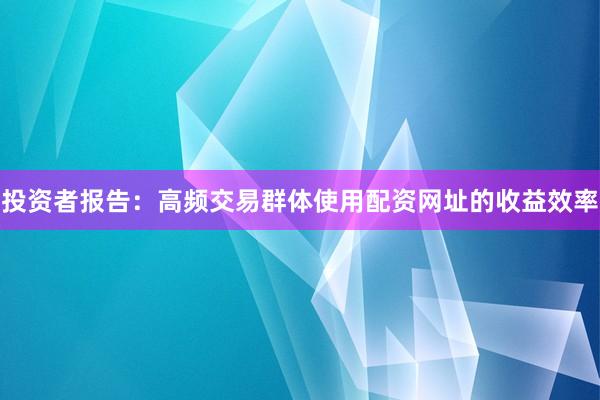 投资者报告：高频交易群体使用配资网址的收益效率