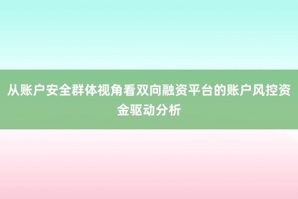 从账户安全群体视角看双向融资平台的账户风控资金驱动分析