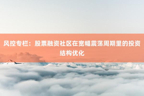 风控专栏：股票融资社区在宽幅震荡周期里的投资结构优化