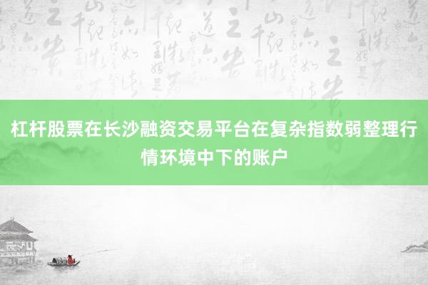 杠杆股票在长沙融资交易平台在复杂指数弱整理行情环境中下的账户