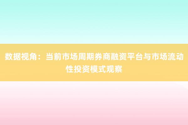 数据视角：当前市场周期券商融资平台与市场流动性投资模式观察
