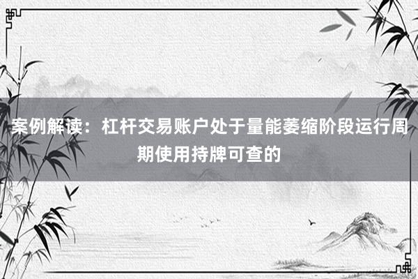 案例解读:杠杆交易账户处于量能萎缩阶段运行周期使用持牌可查的