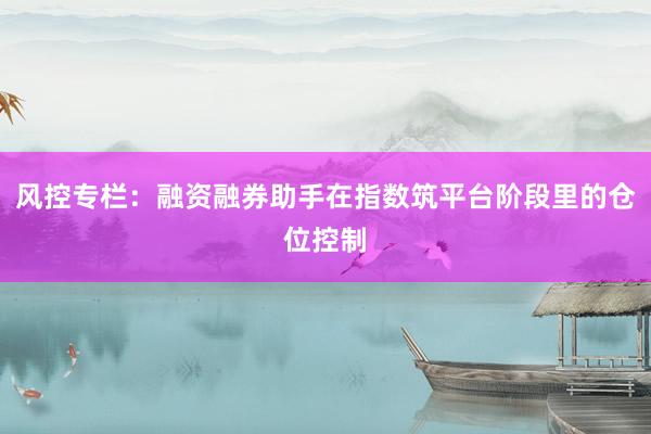 风控专栏：融资融券助手在指数筑平台阶段里的仓位控制