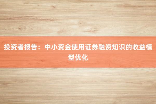投资者报告：中小资金使用证券融资知识的收益模型优化