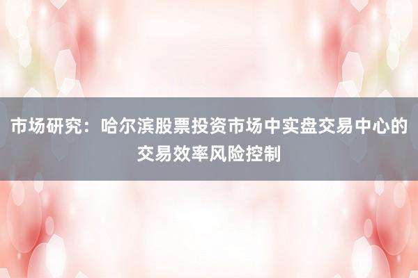 市场研究：哈尔滨股票投资市场中实盘交易中心的交易效率风险控制