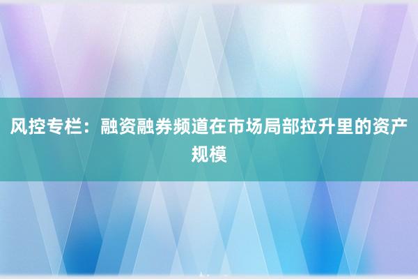 风控专栏:融资融券频道在市场局部拉升里的资产规模