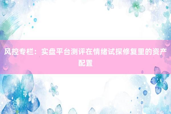 风控专栏：实盘平台测评在情绪试探修复里的资产配置