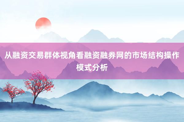 从融资交易群体视角看融资融券网的市场结构操作模式分析