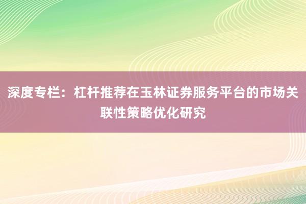 深度专栏：杠杆推荐在玉林证券服务平台的市场关联性策略优化研究