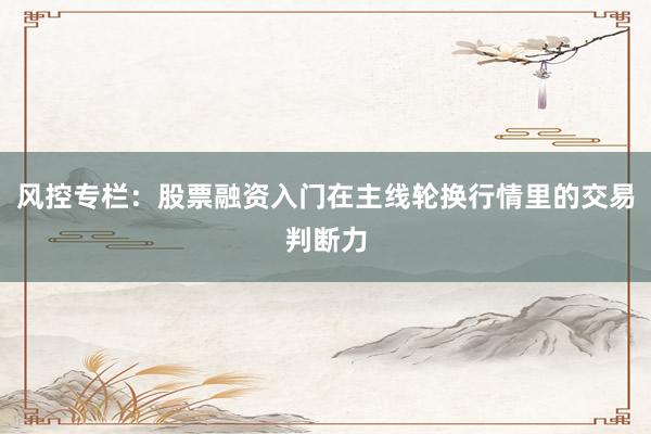 风控专栏：股票融资入门在主线轮换行情里的交易判断力