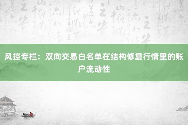 风控专栏:双向交易白名单在结构修复行情里的账户流动性