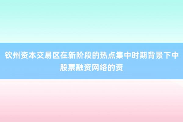 钦州资本交易区在新阶段的热点集中时期背景下中股票融资网络的资