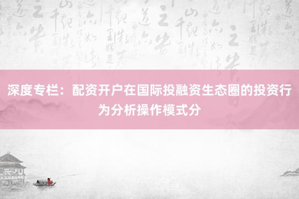 深度专栏:配资开户在国际投融资生态圈的投资行为分析操作模式分