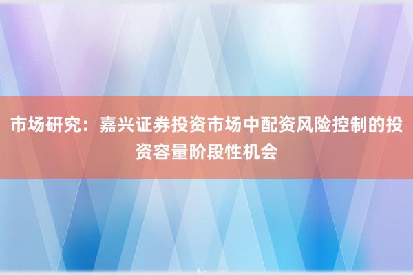 市场研究：嘉兴证券投资市场中配资风险控制的投资容量阶段性机会