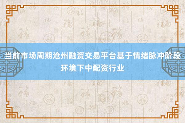 当前市场周期沧州融资交易平台基于情绪脉冲阶段环境下中配资行业
