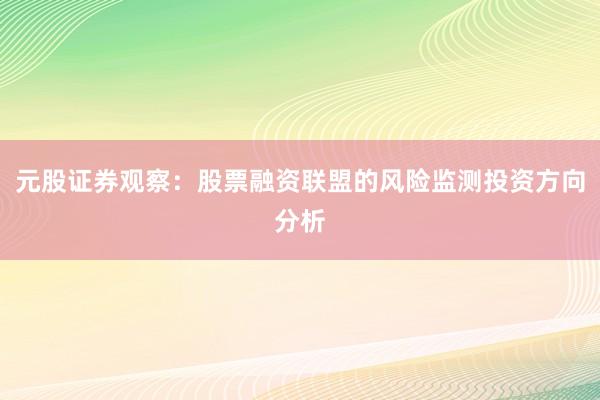 元股证券观察：股票融资联盟的风险监测投资方向分析