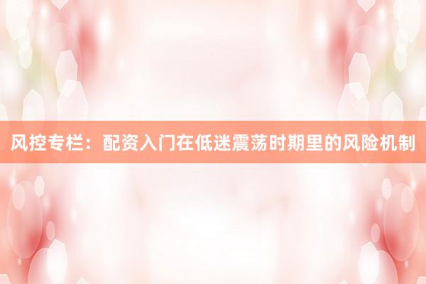 风控专栏：配资入门在低迷震荡时期里的风险机制